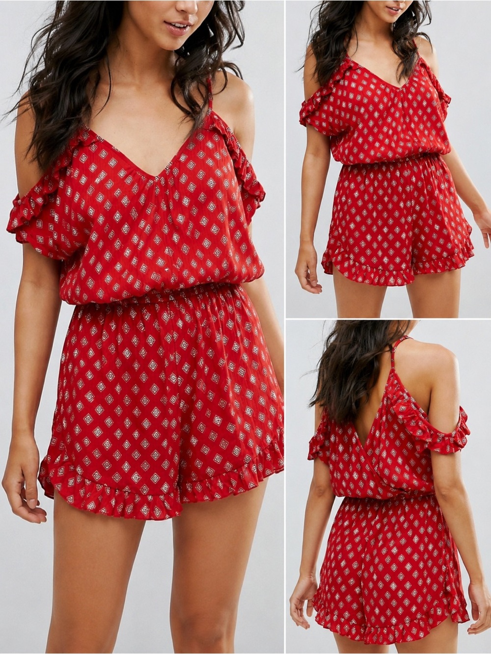 NWT Brand of Gypsies Red Boho Ruffle Romper XS Open Back Festival $64 Retail